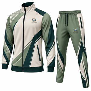 Unisex Custom Sublimation 100% Cotton Tracksuit Full Print Sports Set Lightweight <b>Jacket</b> and Pants for <b>Gym</b> Training Running - Product Image 1