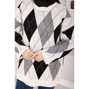 Suéter de Punto Color Crudo Premium con Patrón de Baklava, Transpirable, Estilo Coreano, Oversize para Chicas, Moda Casual de Invierno y Otoño, con Logotipo Frontal - Product Image 5