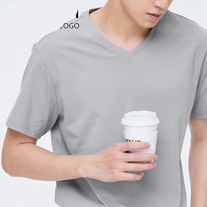 100% coton Polyester col en v t-shirts hommes haute qualité Muscle musculation col en v haut hommes personnaliser à manches courtes t-shirts - Product Image 4