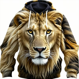 Sweat à capuche imprimé graphique Lion 3D pour hommes, sweat à capuche de rue, sweat-shirt d'été, surdimensionné, survêtement, pull-over, sweats à capuche décontractés - Product Image 3