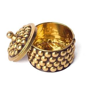 Orné Clouté Mini Hotpot avec Couvercle Rond Antique Or Bijoux Bibelot Conteneur De Luxe Décor À La Maison - Product Image 2