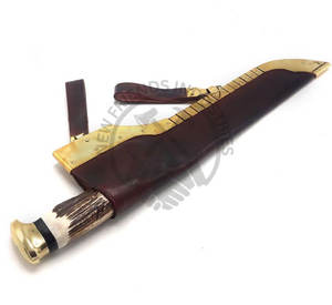 Couteau de chasse professionnel en acier Damas de 18 pouces, couteau Bowie artisanal de collection avec manche en bois de cerf et étui en cuir et laiton - Product Image 3