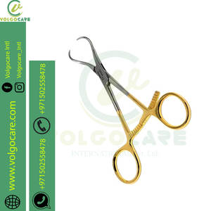 Pinzas de Reducción Ósea con Trinquete Largo y Puntas Curvas Anguladas de 5.5 Pulgadas, Instrumentos Médicos con Mango Dorado - Product Image 2