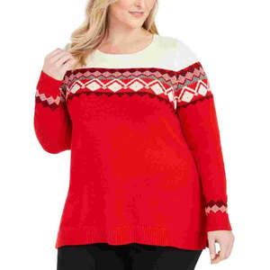 Maglione da donna Charter Club, casual, stampato, a maniche lunghe, con scollo gioiello, rosso invernale, taglia 1X - Product Image 1