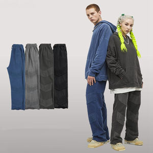 กางเกงสเวตเตอร์ลำลองเอวกลางเอว100% ผู้ชายสำหรับฤดูใบไม้ร่วงกางเกงเย็บปะต่อกันแนวสตรีทวินเทจใหม่แบรนด์ทึบ - Product Image 5