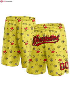 Short de basket-ball authentique personnalisé jaune marron 3D motif de palmiers tropicaux hawaïens décontracté tricoté tissage élastique fermeture à la taille - Product Image 5