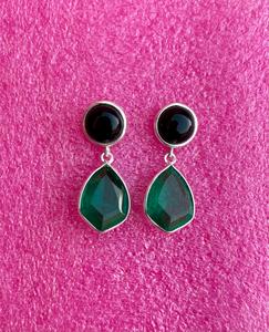 925 Sterling Silver Emerald With Black Obsidian <b>Earring</b> <b>Beautiful</b> Women <b>Earring</b> . - Product Image 3
