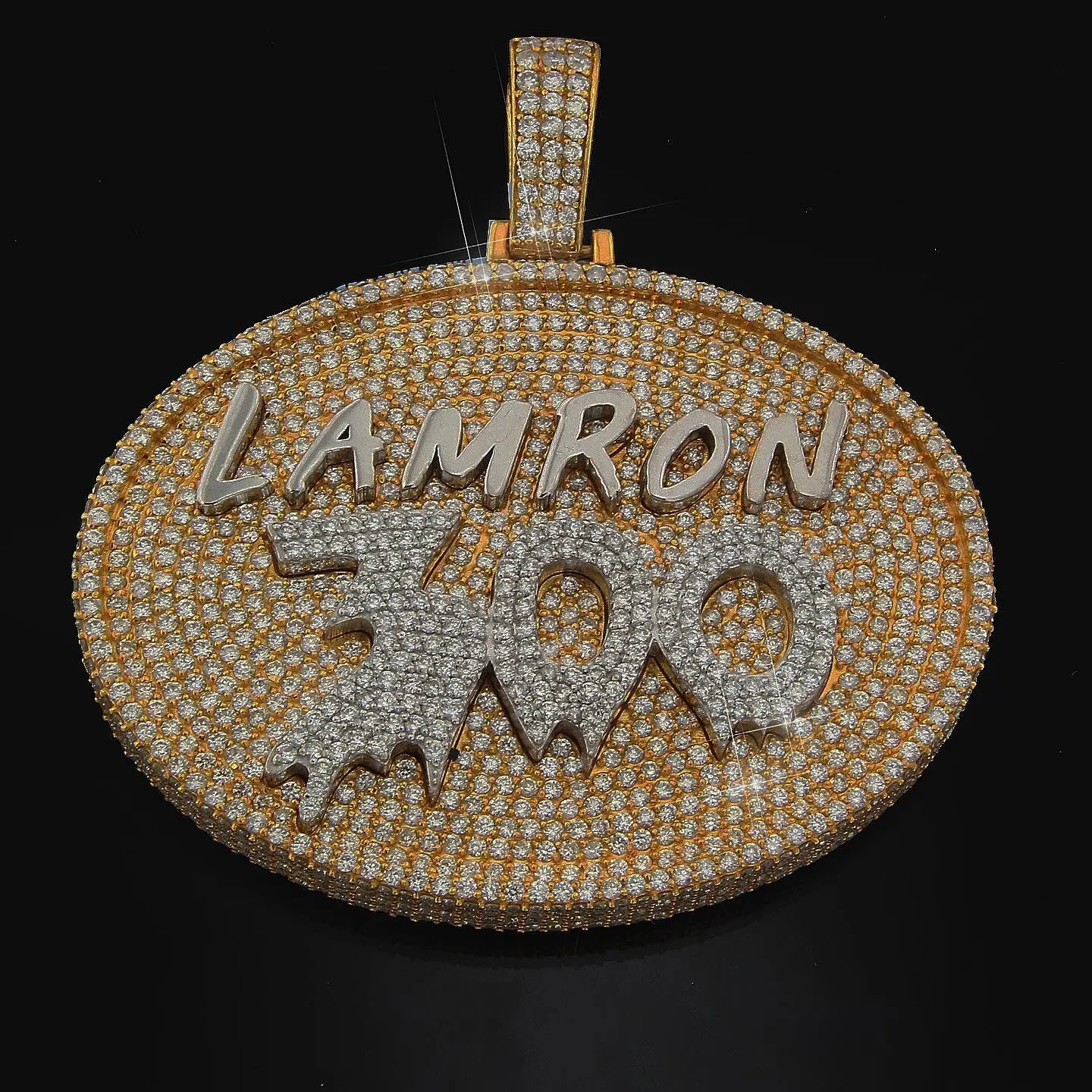 Nomor Hip Hop LAMRON 300 ukuran besar berlian bulat liontin kalung berlapis emas pria Hip Hop es Bling perhiasan untuk pria wanita