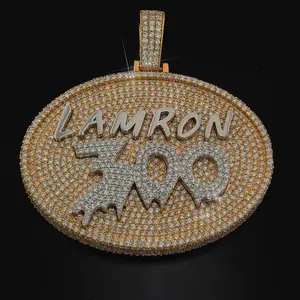 Hip Hop numarası LAMRON 300 büyük boy elmas yuvarlak kolye kolye altın kaplama erkek Hip Hop buzlu Bling takı erkek kadınlar için