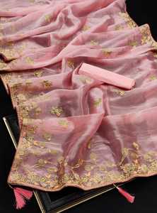 ชุดแต่งงานผ้าไหมออร์แกนซ่าสารีสไตล์โมเดิร์นดีไซน์เนอร์สีชมพูอ่อน - Product Image 2