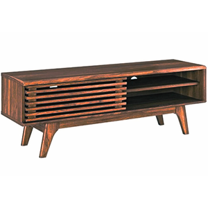 ตู้ทีวีทันสมัยกลางศตวรรษที่ทันสมัยมีคอนโซลเลื่อนประตูไม้ระแนงขาเรียวสีน้ำตาลสดใส - Product Image 3