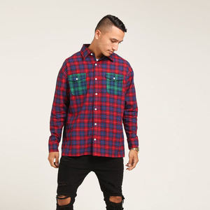 Custom Wear Clothing Casual Breathable Red Green Long Sleeve Pocket Flannel Plaid Check Shirts for <b>Mens</b> - Product Image 6