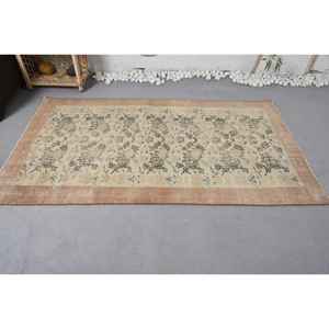 Tapis en laine turque florale marron beige classique 3.8 'X 6.6' Boho entrée Rectangle Patchwork support en Latex pour salon à la maison - Product Image 3
