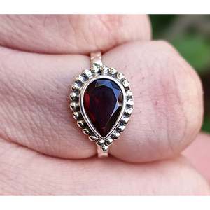 Handmade 925 Sterling <b>Silver</b> Cute <b>Ring</b> for Women Natural <b>Garnet</b> Gemstone Pear Shape January Birthstone Fine Fashion Jewelry - Product Image 3