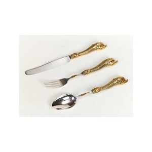 Cubiertos de acero inoxidable Ideal para cocina, mesa, café, hogar, cubiertos con acabado chapado en oro, elegante mango Multicolor, Juego de 4 - Product Image 5