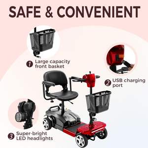 Scooter de mobilité à 4 roues pour adultes et personnes âgées, autonomie de 15 miles, 6 mph, capacité de 300 livres, design pliable et compact - Product Image 4