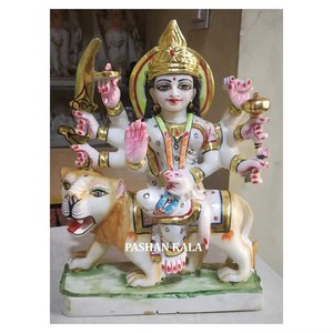 Ấn Độ bán buôn và Nhà cung cấp bằng đá cẩm thạch trắng nữ thần <span class=keywords><strong>durga</strong></span> mata điêu khắc ngồi trên sư tử hiện đại và truyền thống thần tượng - Product Image 1
