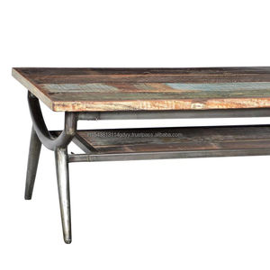 Dessus de table rectangulaire en bois de récupération massif Finition de couleur mélangée Pieds en métal industriel pour la maison Cuisine Salle à manger Salon - Product Image 1