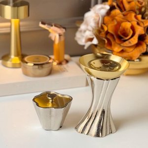 Elegance Design Stainless Steel Metal Polished Gold Arabic Letter Design <b>Bukhoor</b> <b>Burner</b> Set - Product Image 5