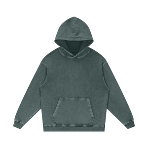 Sweat à capuche vert Vintage délavé à l'acide Streetwear surdimensionné unisexe pull en coton lourd sweat à capuche coupe ample haut décontracté - Product Image 1
