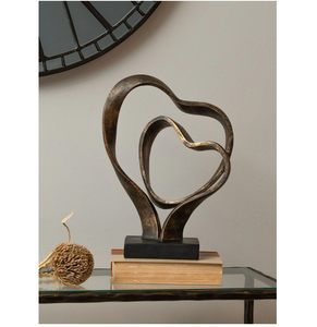 AK <b>Brass</b> Double Heart Metal Tabletop Sculpture in Antique Finished Attractive Sculpture For Table Decor <b>Ornaments</b> - Product Image 1