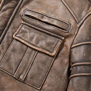 Chaqueta de cuero de bombardero de piel de oveja genuina para hombre, chaquetas de cuero de motocicleta, chaqueta de invierno de cuero de Color marrón para hombre - Product Image 5
