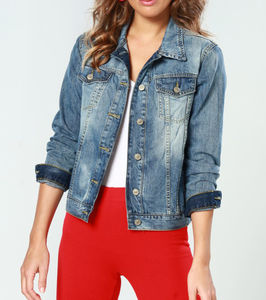 Chaqueta Vaquera de Mujer Estilo Urbano Personalizada para Invierno, Relleno de Algodón Estampado Sólido, Estilo de Dos Bolsillos - Product Image 1