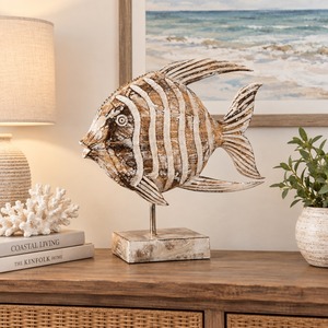 Escultura de Pez de Madera Hecha a Mano, Estilo Costero, Soporte Decorativo, Exhibición de Arte para Sala de Estar - Product Image 2