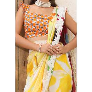 Sari de 3 piezas sin coser con encaje decorado e impresión digital, tela transpirable Denting Lawn SR-52009 - Product Image 2