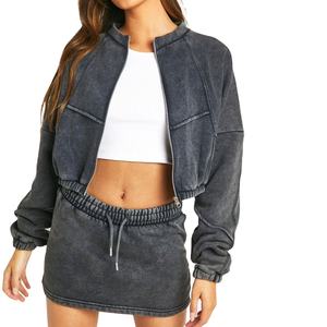 Ensemble 2 pièces vintage délavé à l'acide pour femme, coupe courte, manches longues, design uni, tenue décontractée, MADE BY HAIDIIII SPORTS 2026 - Product Image 2