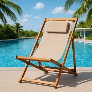 Chaise pliante Meubles d'extérieur Chaise de plage en bois Chaise de jardin pour se détendre, Prix ​​bas Chaise pliable avec hauteur réglable - Product Image 4
