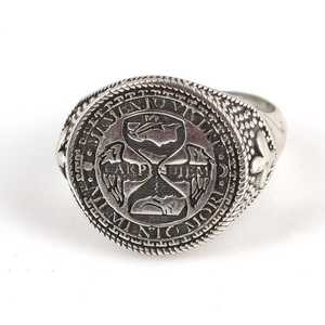 Men's 925 Sterling <b>Silver</b> Engraved <b>Ring</b> Casual Hip-hop Style with Rose & 18K Gold Plating Inlaid Stainless Steel Perfect Gift - Product Image 6