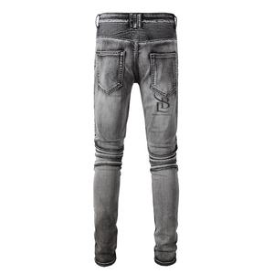 2025 Custom Wholesale Black <b>Biker</b> Ripped Pants Distressed Slim Fit Motorcycle Designer Fashion Damaged Stacked Denim <b>Men's</b> <b>Jeans</b> - Product Image 4
