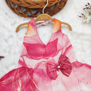 Robe de fête sans manches Shoryam Fashion Girls Gajri à imprimé papillon, tissu doux, longueur genou, coupe régulière, anniversaire, fête - Product Image 3