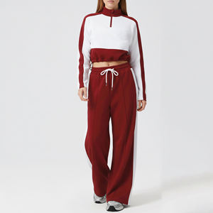 Ensemble deux pièces sweat-shirt et pantalon de survêtement en coton 100% sur mesure, 400 g/m², poids lourd, respirant, hiver, uni, dentelle brodée - Product Image 1