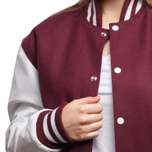 Veste universitaire pour femmes Veste universitaire surdimensionnée avec quantité minimale de commande bas Veste universitaire en laine de baseball en cuir pour femmes - Product Image 3