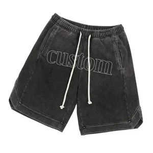 Pantalones cortos deportivos transpirables de secado rápido para hombre, pantalones cortos de malla de algodón lavados con ácido sólido, ropa de calle de colores personalizados, pantalones para correr - Product Image 1