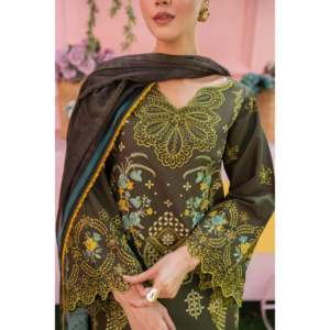 Ensemble chemise, dupatta et pantalon en mousseline de soie brodée MIRAKHI 3 pièces - BIC-3807 - Printemps/Été - Manches 3/4 - Product Image 2