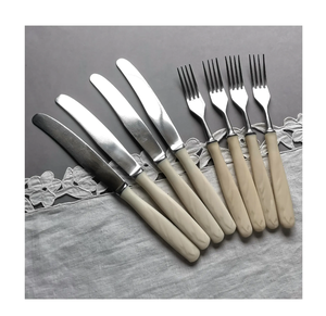 Couverts en acier décoratifs, ensemble de couteaux, fourchette, poignées en os de corne, acier miroir réutilisable, cuillère à manche en os de corne naturelle - Product Image 1