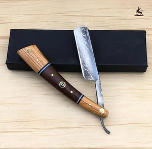 Navaja de Afeitar de Hoja Recta Damasco Hecha a Mano con Mango de Madera Personalizable, Cuchillo de Afeitar de Seguridad Vintage con Soporte OEM, Regalo para Hombre - Product Image 1