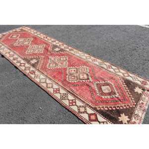 3.8x11.8 ft Vintage Turkish Rug, <b>Runner</b> Rug, <b>Red</b> Wool Rug - Product Image 4