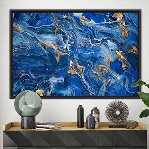 Arte en lienzo impreso de lujo, abstracto, moderno y brillante, azul marino, 1P: con marco negro - Product Image 1