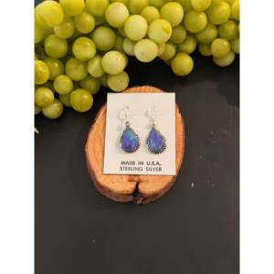Boucles d'oreilles pendantes en opale Navajo et argent sterling, forme goutte d'eau, plaquées or avec diamant et perle, pour mariages et fêtes - Product Image 1