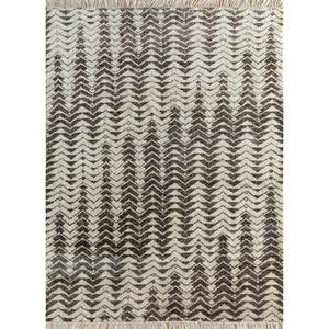 Tapis en laine noué à la main Zuri Ivory PKWL-676, motif chevrons abstrait, pour la maison, le salon, le couloir, l'entrée - Tapis rectangulaire fait main en forme de puzzle - Product Image 1