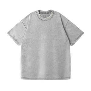 T-shirt en coton pur 230g, style américain, effet délavé, col rond, décontracté, personnalisable avec logo OEM. - Product Image 4