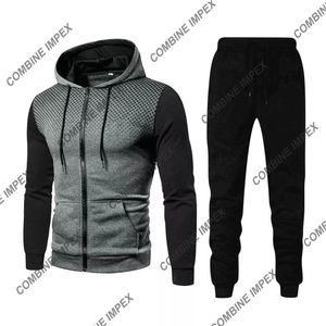 男士修身运动服套装2件套运动服慢跑裤和拉链夹克休闲健身装健身跑步训练 - Product Image 3