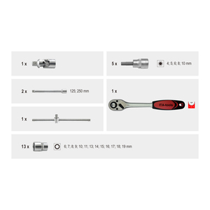 Jeu de 23 clés à douille personnalisées 3/8 "Dr. avec barre d'extension en T et embout hexagonal Fournisseur de Taiwan - Product Image 4