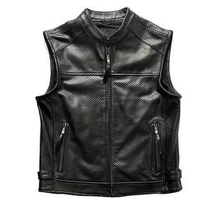 Designer Men's <b>Retro</b> Slim Fit Sleeveless Leather Jacket Stylish Biker Streetwear Casual OEM Service Waistcoat Jacket Biker - Product Image 1