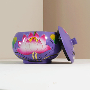 Pots en laque à couvercle peints à la main meilleur prix discount beau pot laqué violet avec couvercle - Product Image 3