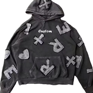 Vente en gros de sweats à capuche personnalisés oversize en molleton coton/polyester, zippés, unis, pour l'hiver, avec effet vieilli, patchs, appliqués, broderies, logo et effet délavé soleil - Product Image 1